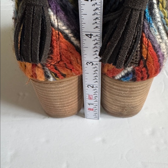 TOMS Leila Chocolate Brown Suede Colorful Yarn Back Zipper Fringe Bootie Sz 8W - Picture 9 of 13